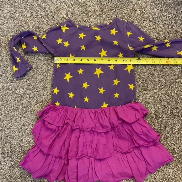 Mini Boden Purple & Yellow Star Long Sleeve Ruffle Dress Size 5-6 Y - Picture 3 of 11